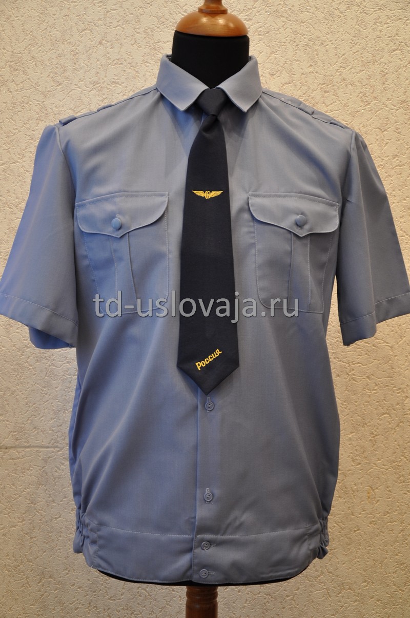 Фото серо-голубой рубашки для работников железной дороги с коротким рукавом